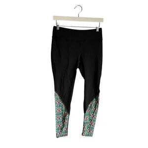 Mara Hoffman Black Boho eye Print Workout Leggings 7/8" Medium Barre Pilates